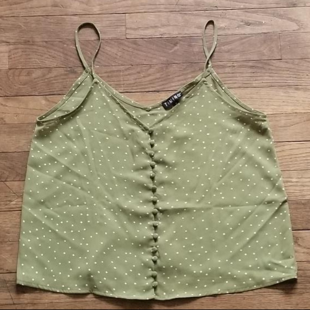 V-Neck Polka Dot Button Spaghetti Strap Blouse